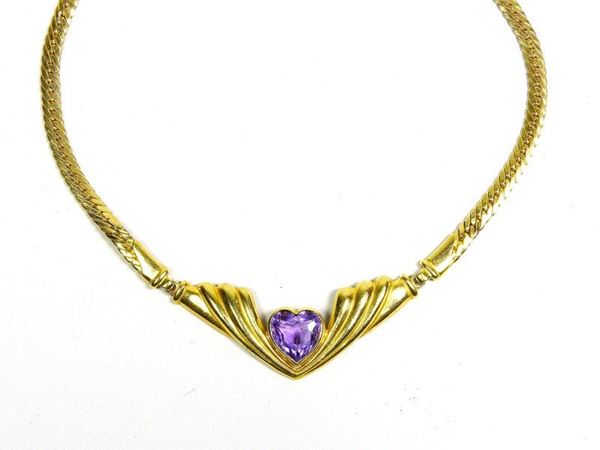 Gold Necklace with Amethyst