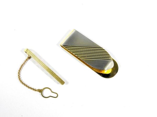 Gold Tieclip and Gilded Metal Money Clip
