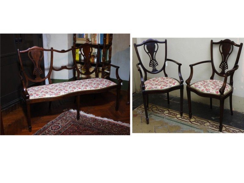Divanetto e Coppia di Poltroncine in Satinwood