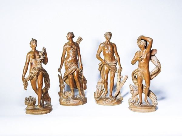 German School of 18th Century, Four Seasons, a Group of Four Boxwood Allegorical Figures