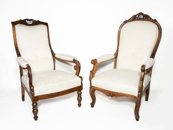 Two Walnut Armchairs, mid 19th Century