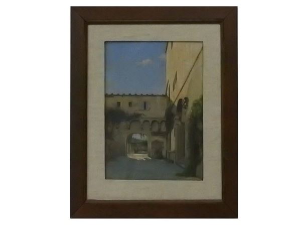 View of Courtyard, oil on panel
