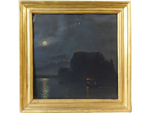 Nocturnal View of Napels, 19th Century, oil on paper