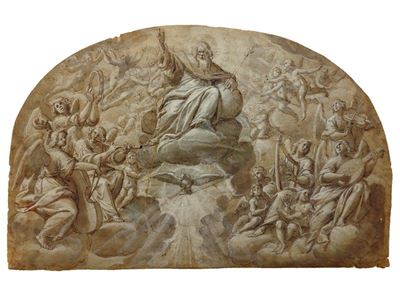 Dio Padre in Gloria con lo Spirito Santo e Angeli Musicanti
