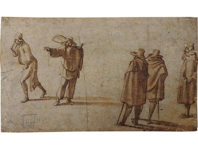 Studi di Figure con Due Personaggi della Commedia Dell'arte