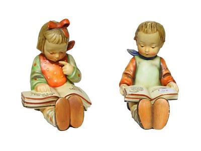 Coppia di Figure Fermalibri in Ceramica Policroma