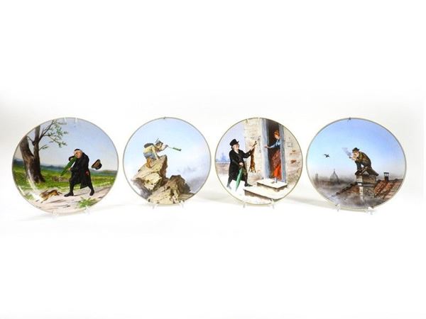 A Set of Four Painted Porcelain Plates, Ginori, early 20th Century