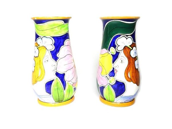 Pair of Painted Pottery Vases