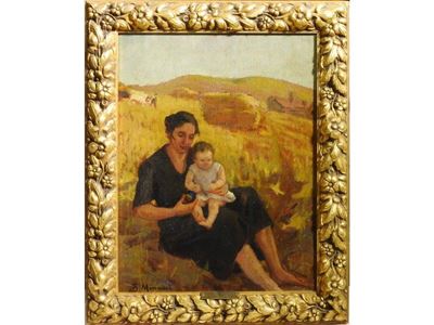 Paesaggio di Campagna con Contadina e Bambino