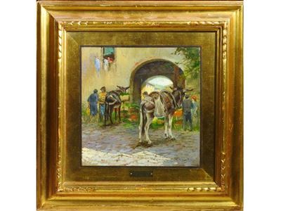 Scorcio di Casolare con Contadini e Asinelli