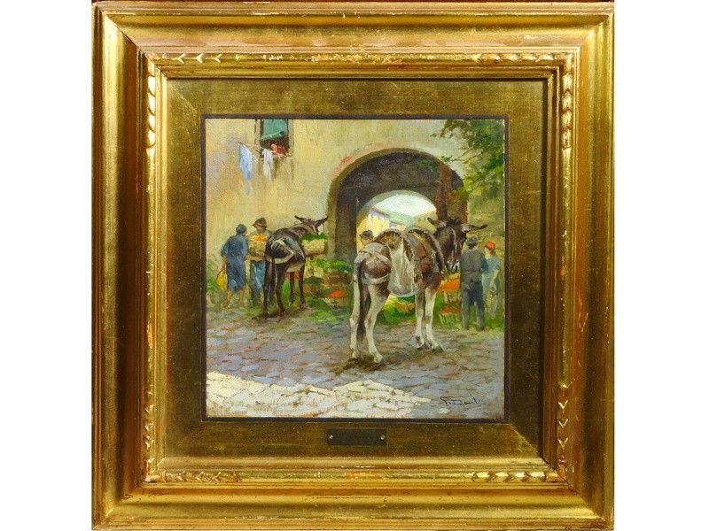 Scorcio di Casolare con Contadini e Asinelli