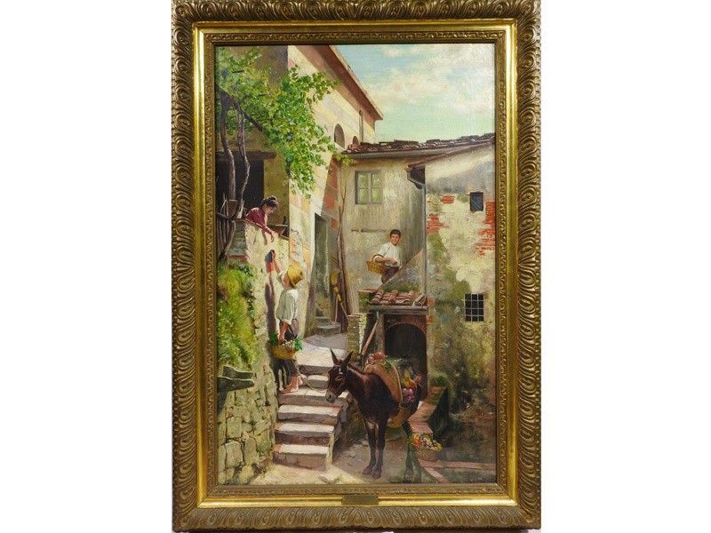 Scorcio di Casolare con Figure e Asinello 1890