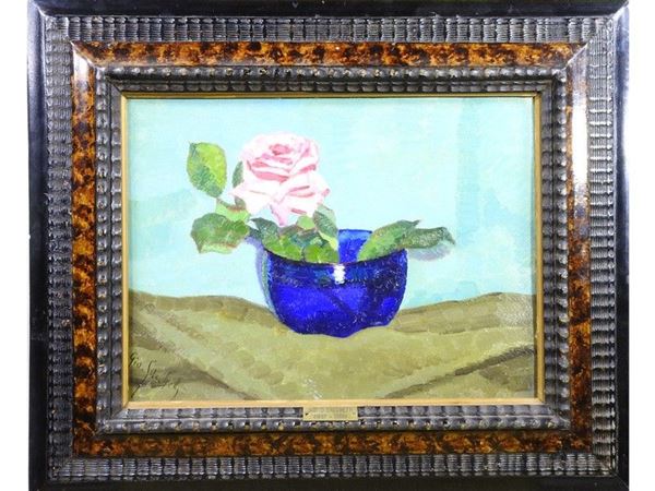 Still life with Rose, oil on cardboard