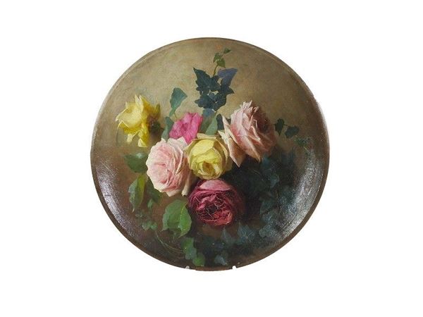 Roses, painted terracotta plate