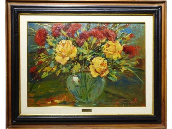 Flowers in a Vase, oil on faesite
