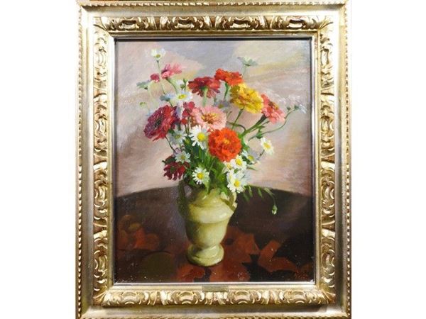 Flowers in a Vase, oil on panel