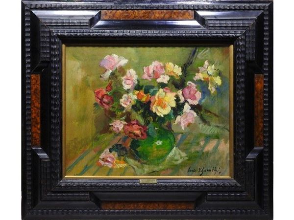 Roses in a Vase, oil on panel