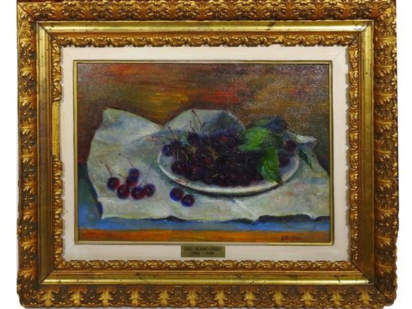 Still life with Cherries, oil on cardboard