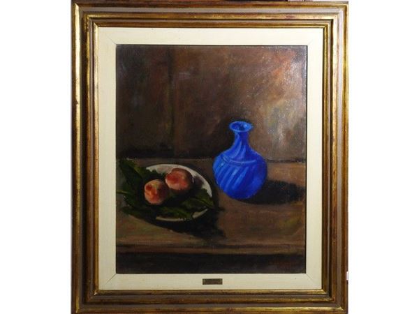 Still Life with Peaches and a Vase, oil on canvas