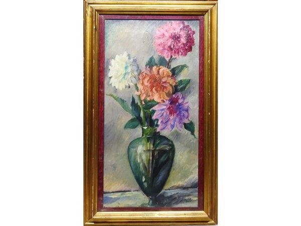 Dahlias in a Vase, oil on canvas