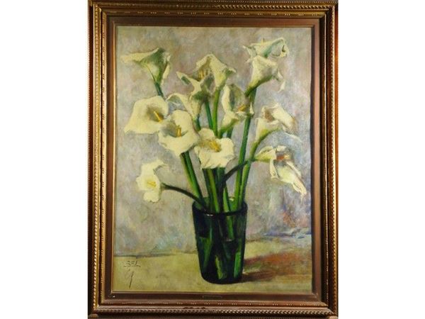 Calla Flowers in a Vase, oil on  canvas