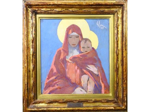 Madonna with Child, tempera on paper laid on cardboards