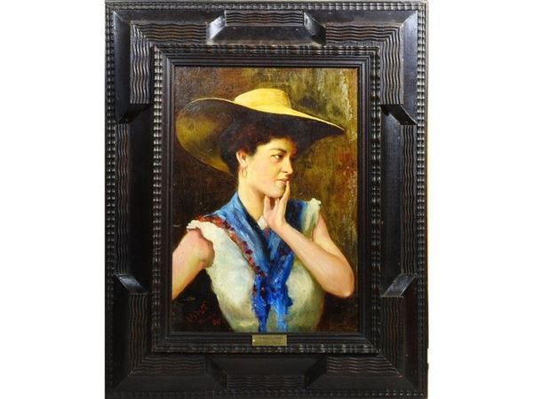 Portrait of a Woman with Hat, oil on panel