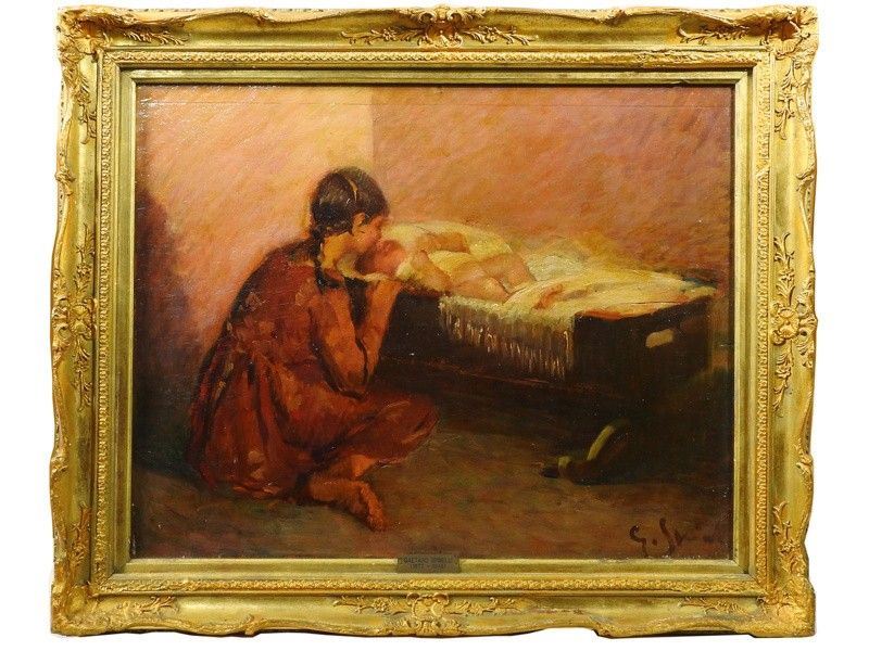 Veduta D'interno con Fanciulla e Bambino