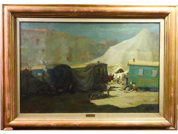 Circus Encampment, oil on canvas