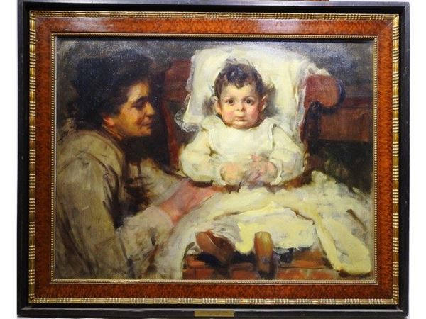 Maternity (Selfportrait with Son), oil on canvas, with label on reverse
