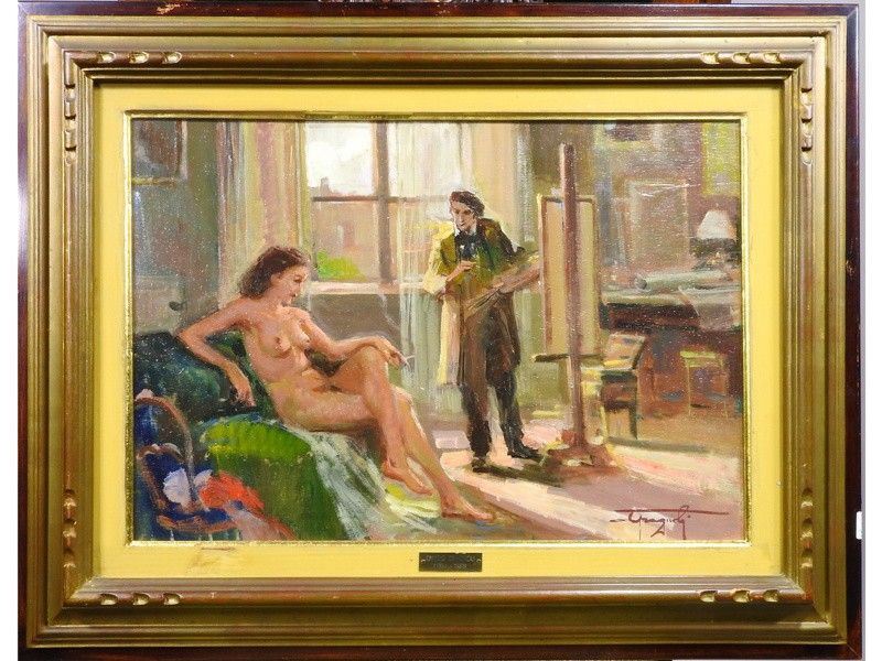 Interno di Studio con Modella e Pittore