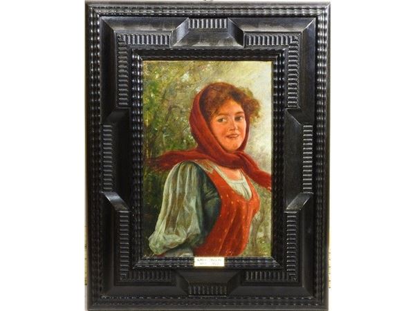 Portrait of a Girl with Red Scarf, oil on canvas