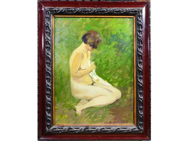 Nude in a Meadow oil on cardboard laid on canvas