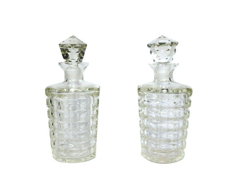 Coppia di Bottiglie da Liquore in Cristallo Molato