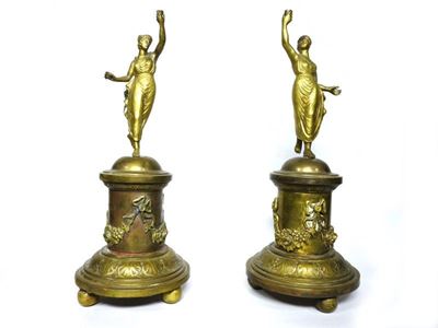 Coppia di Figure Femminili in Metallo Dorato