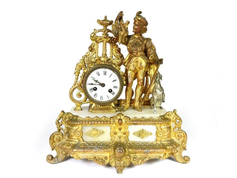 Orologio da Mensola in Metallo Dorato e Alabastro