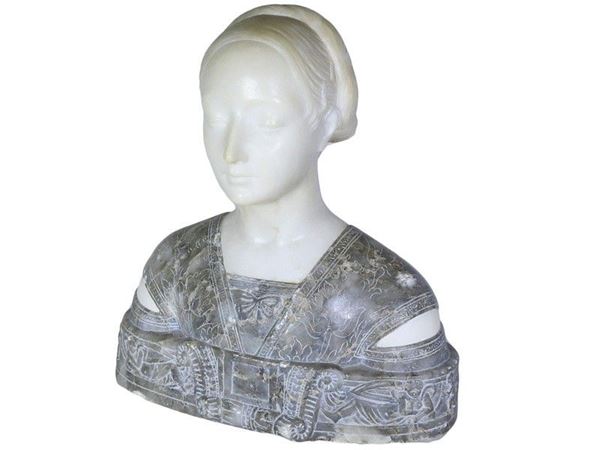 Busto in marmo bianco e grigio