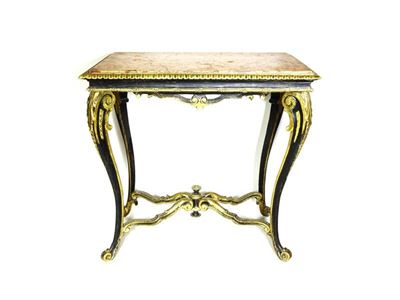 Tavolino Console in Legno Laccato Nero e in Parte Dorato