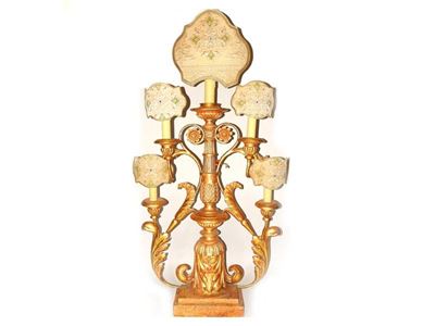 Grande Torciera in Legno Intagliato e Dorato