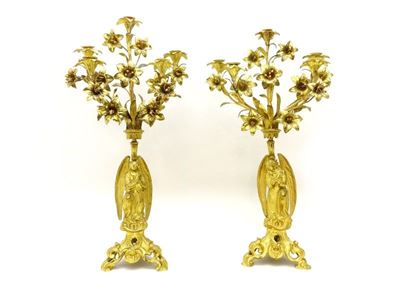 Coppia di Candelabri in Bronzo e Metallo Dorato