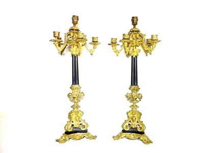 Coppia di Candelabri in Bronzo Dorato