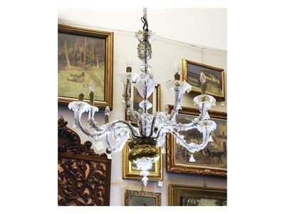 Lampadario in Vetro Soffiato Incolore di Murano