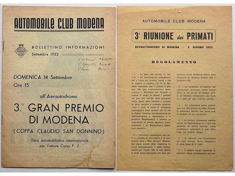 Bollettino a.C. Modena per il IIIâ° G.p. di Modena e Regolamento Iiia Riunione dei Primati