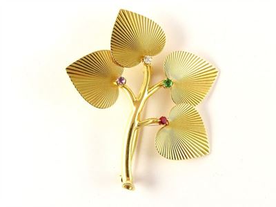 Spilla Dear in Oro Giallo 14 Kt e Pietre Colorate