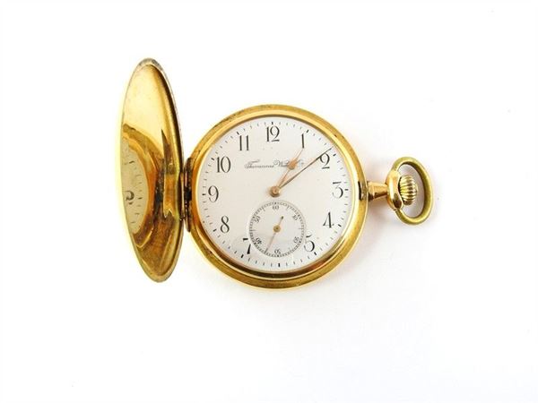 Yellow gold pocket watch, double case, rubies mechanical movement