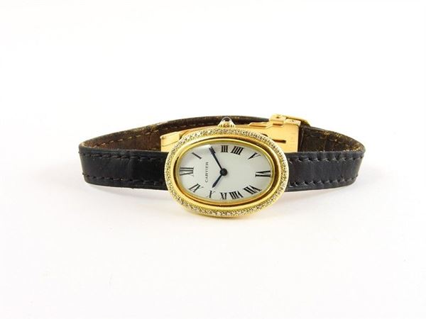 Cartier yellow gold and diamonds manual lady's wristwatch