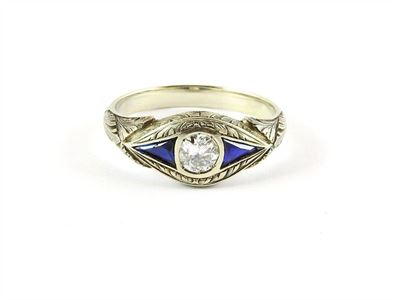 Anello in Oro Bianco, Diamante e Pietre Blu