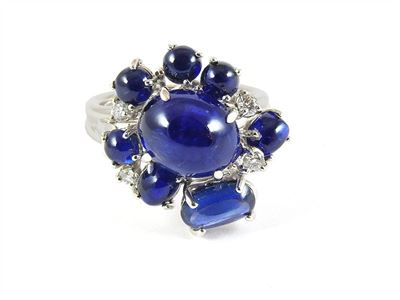 Anello in Oro Bianco, Zaffiri e Diamanti