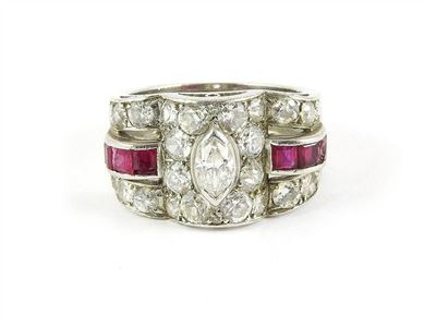 Anello in Platino Diamanti e Rubini