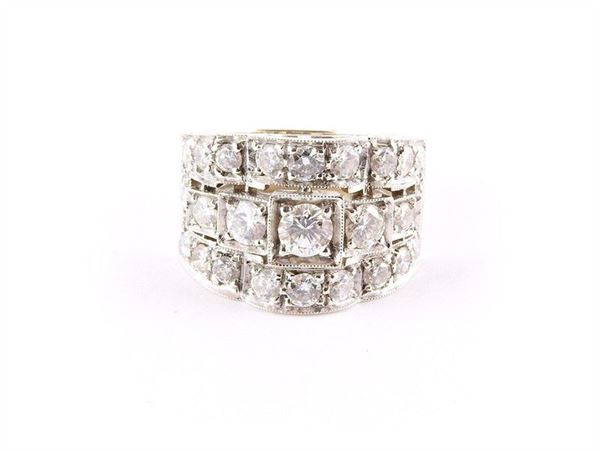 White gold Forties style band ring with diamonds